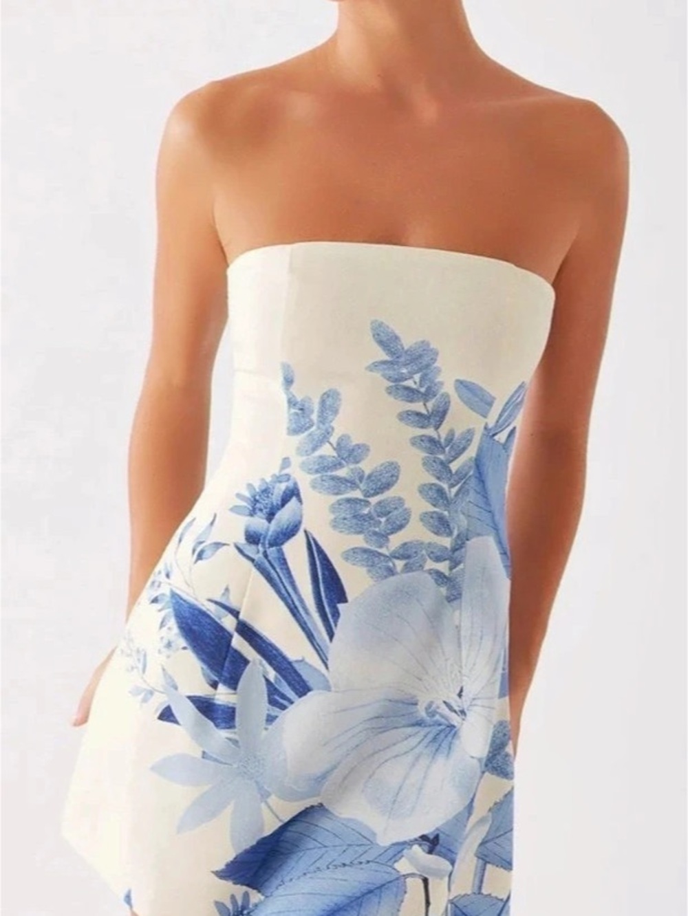 Peppermayo Denby Strapless Mini Dress White & Blue Size XS
